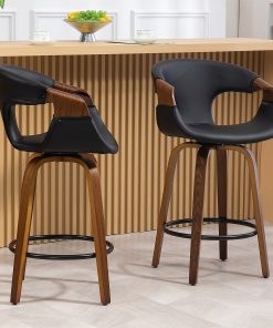 Glamour Home Baylor Faux Leather Counter Height Stool With Back, Black 2