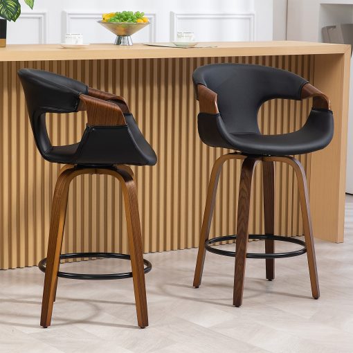 Glamour Home Baylor Faux Leather Counter Height Stool With Back, Black - Image 2