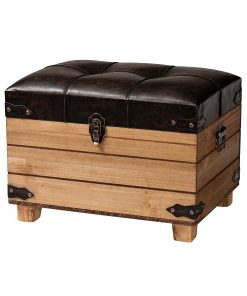 Baxton Studio Edmund Storage Ottoman, Dark Brown/Oak Brown