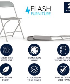 Flash Furniture Hercules Plastic Folding Chairs With 650-lb Capacity, Gray, Set Of 2 Chairs 2