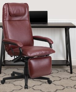 Flash Furniture Ergonomic LeatherSoft™ Faux Leather High-Back Reclining Swivel Chair, Burgundy/Black