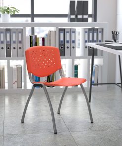 Flash Furniture HERCULES Series Stack Chair With Titanium Frame, Orange Seat/Gray Frame