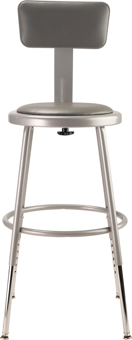 National Public Seating Adjustable Vinyl-Padded Task Stool, With Backrest, 32" - 41 1/2"H, Gray - Image 2