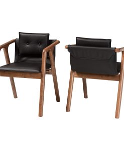 Baxton Studio Marcena Dining Chairs, Black/Walnut Brown, Set Of 2 Chairs