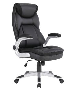 Office Star™ Ergonomic Leather High-Back Executive Office Chair, Black/Silver 2