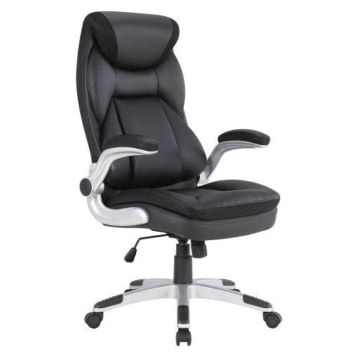 Office Star™ Ergonomic Leather High-Back Executive Office Chair, Black/Silver - Image 2