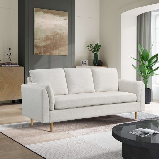 Lifestyle Solutions Santiago Polyester Sofa, 35”H x 79”W x 32-5/16”D, Cream - Image 2