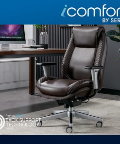 Serta® iComfort i6000 Ergonomic Bonded Leather High-Back Manager Chair, Brown/Silver 2