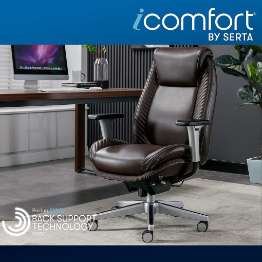 Serta® iComfort i6000 Ergonomic Bonded Leather High-Back Manager Chair, Brown/Silver - Image 2