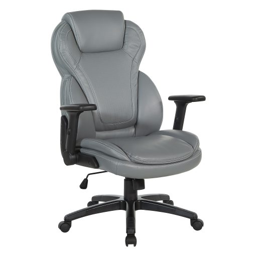 Office Star™ Ergonomic Leather High-Back Executive Office Chair, Gray - Image 2