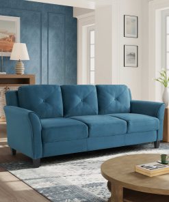 Lifestyle Solutions Hanson Microfiber Sofa With Curved Arms, Blue/Black 2