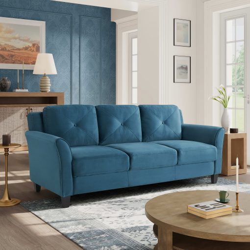 Lifestyle Solutions Hanson Microfiber Sofa With Curved Arms, Blue/Black - Image 2