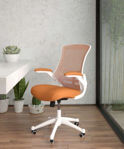 Flash Furniture Mesh Mid-Back Swivel Task Chair With Flip-Up Arms, Tan/White 2