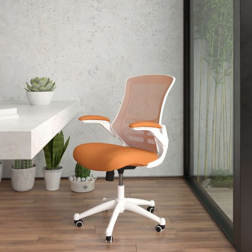 Flash Furniture Mesh Mid-Back Swivel Task Chair With Flip-Up Arms, Tan/White - Image 2