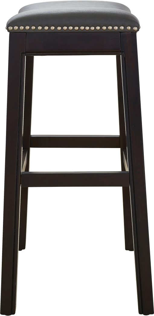 New Ridge Home Goods Julian Faux Leather Counter Stool, Gray/Espresso - Image 2