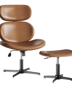 Bestier Swivel Accent Chair With Ottoman, Faux Leather, Brown