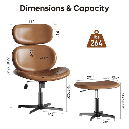 Bestier Swivel Accent Chair With Ottoman, Faux Leather, Brown - Image 2