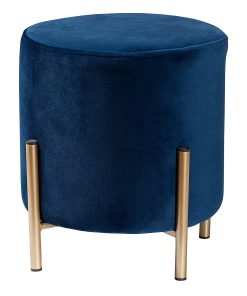 Baxton Studio Thurman Ottoman, Navy Blue/Gold