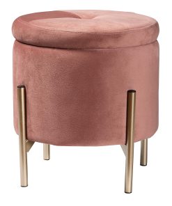 Baxton Studio Malina Velvet Round Storage Ottoman, Pink/Gold