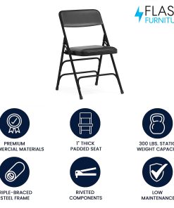 Flash Furniture HERCULES Vinyl Curved Triple-Braced Folding Chair, Black 2