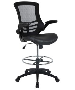 Flash Furniture Mid-Back Mesh/LeatherSoft Drafting Chair with Flip-Up Arms, Black 2