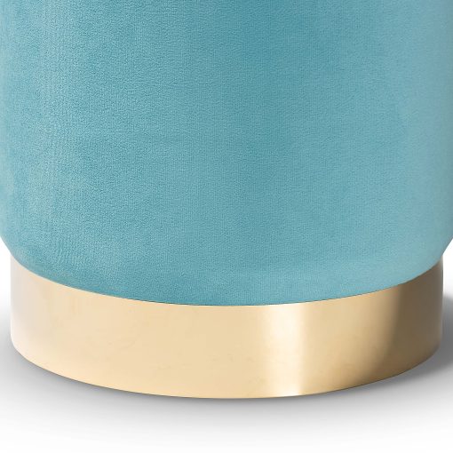 Baxton Studio Chaela Ottoman, Sky Blue/Gold - Image 2