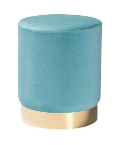 Baxton Studio Chaela Ottoman, Sky Blue/Gold