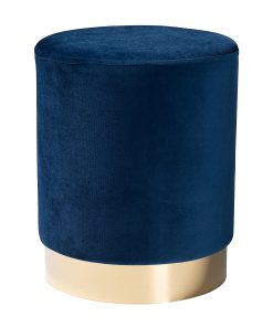 Baxton Studio Chaela Ottoman, Navy Blue/Gold