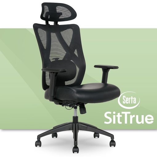 Serta® SitTrue™ Ridgefield Ergonomic Mesh/Vegan Leather High-Back Task Office Chair, Black - Image 2