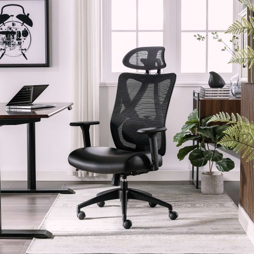 Serta® SitTrue™ Ridgefield Ergonomic Mesh/Vegan Leather High-Back Task Office Chair, Black