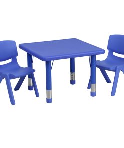 Flash Furniture Square Plastic Height-Adjustable Activity Table Set With 2 Chairs, 23-3/4″ x 24″, Blue 2