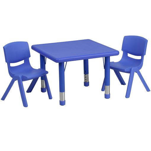 Flash Furniture Square Plastic Height-Adjustable Activity Table Set With 2 Chairs, 23-3/4" x 24", Blue - Image 2