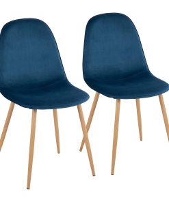 LumiSource Pebble Dining Chairs, Velvet, Blue/Natural, Set Of 2 Chairs 2