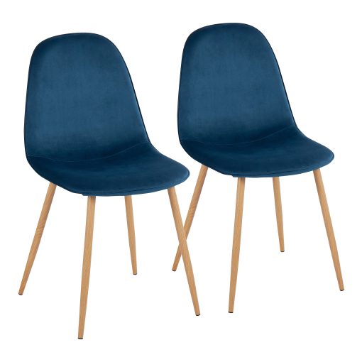 LumiSource Pebble Dining Chairs, Velvet, Blue/Natural, Set Of 2 Chairs - Image 2