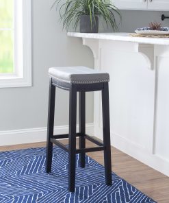 Linon Walker Backless Faux Leather Bar Stool, Black/Grey 2