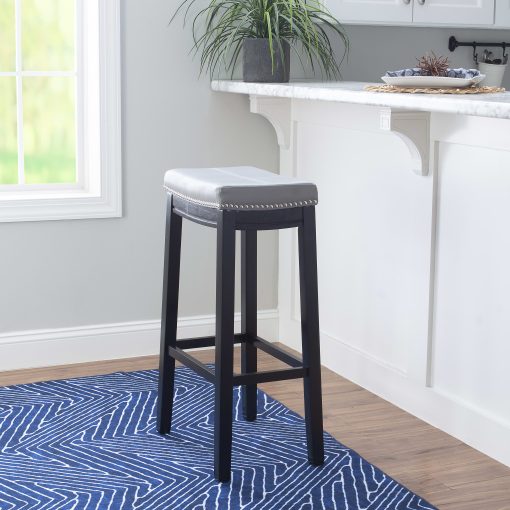 Linon Walker Backless Faux Leather Bar Stool, Black/Grey - Image 2