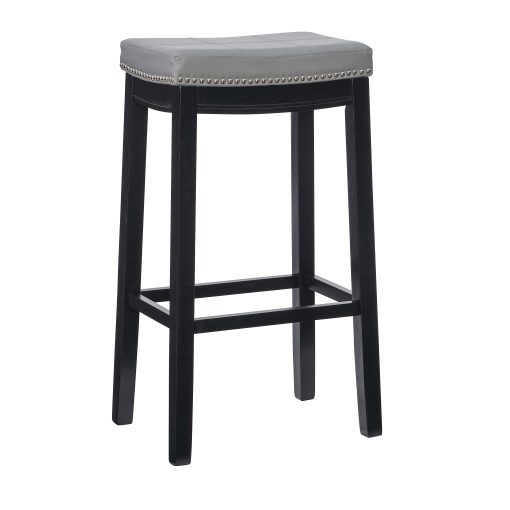 Linon Walker Backless Faux Leather Bar Stool, Black/Grey