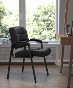Flash Furniture LeatherSoft Executive Side Reception Chair with Powder Coated Frame, Black/Titanium Gray