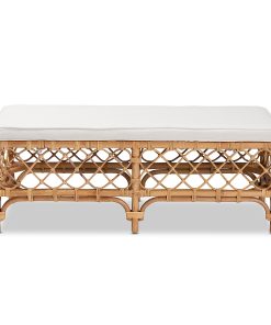 bali & pari Orchard Rattan Bench, 18-1/8″H x 48″W x 18-1/4″D, White/Natural Brown 2