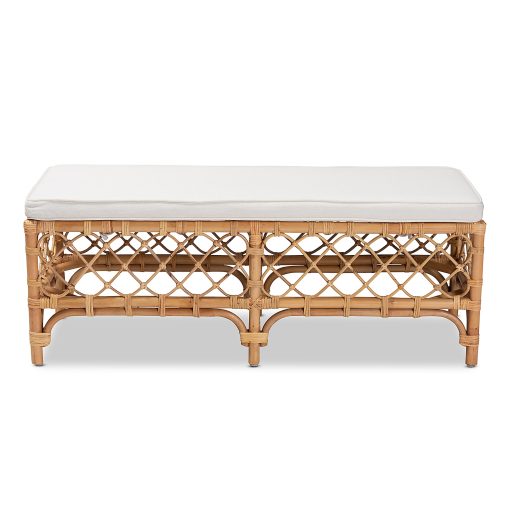 bali & pari Orchard Rattan Bench, 18-1/8"H x 48"W x 18-1/4"D, White/Natural Brown - Image 2