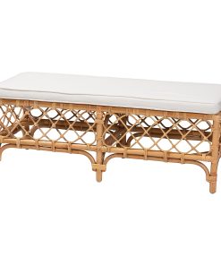 bali & pari Orchard Rattan Bench, 18-1/8"H x 48"W x 18-1/4"D, White/Natural Brown
