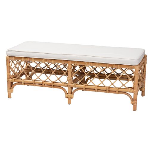 bali & pari Orchard Rattan Bench, 18-1/8"H x 48"W x 18-1/4"D, White/Natural Brown