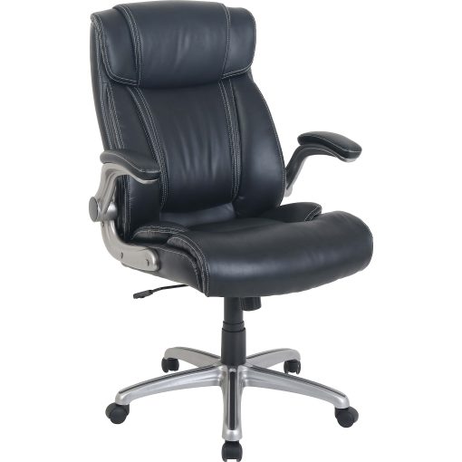 Lorell® SOHO Flip Armrest Bonded Leather High-Back Chair, Black/Silver - Image 2