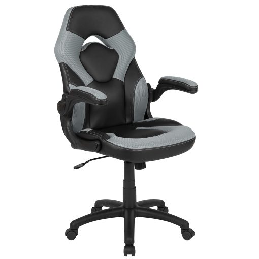 Flash Furniture X10 Ergonomic LeatherSoft™ Faux Leather High-Back Racing Gaming Chair With Flip-Up Arms, Gray/Black - Image 2