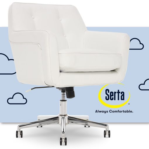 Serta® Ashland Home Bonded Leather Mid-Back Office Chair, White/Chrome - Image 2