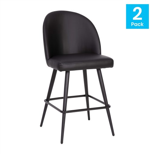 Flash Furniture Lyla Commercial Modern Armless Counter Stools, Black LeatherSoft, Set Of 2 Stools - Image 2