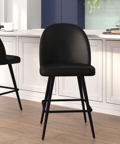 Flash Furniture Lyla Commercial Modern Armless Counter Stools, Black LeatherSoft, Set Of 2 Stools