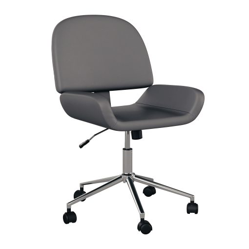 Martha Stewart Tyla Faux Leather Upholstered Mid-Back Executive Office Chair, Gray/Polished Nickel - Image 2