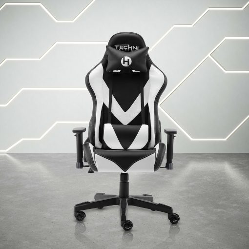 Techni Sport Ergonomic Faux Leather Computer Gaming Chair, White/Black - Image 2