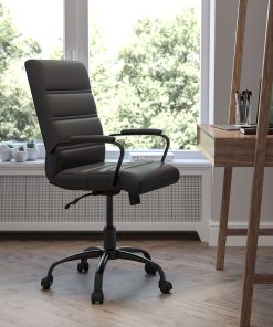 Flash Furniture LeatherSoft™ Faux Leather Mid-Back Office Chair, Black/Chrome